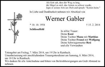 Anzeige von Werner Gabler von MGO
