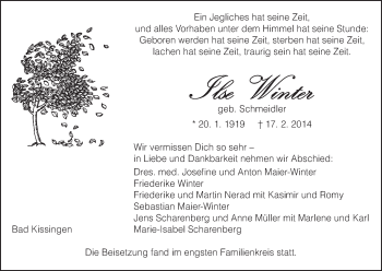 Anzeige von Ilse Winter von MGO