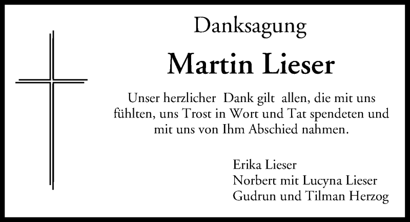  Traueranzeige für Martin Lieser vom 22.02.2014 aus MGO