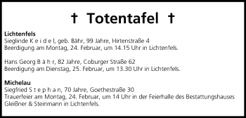 Anzeige von Totentafel vom 22.02.2014 von MGO