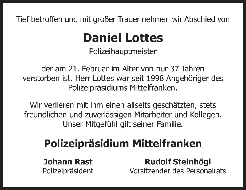  Traueranzeige für Daniel Lottes vom 26.02.2014 aus MGO