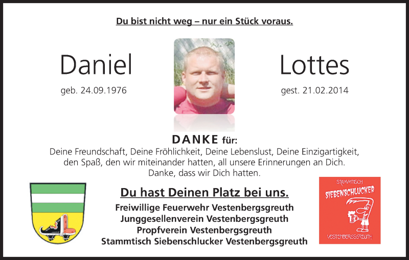  Traueranzeige für Daniel Lottes vom 26.02.2014 aus MGO