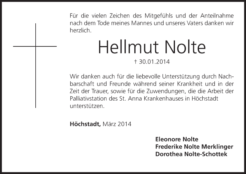  Traueranzeige für Hellmut Nolte vom 01.03.2014 aus MGO