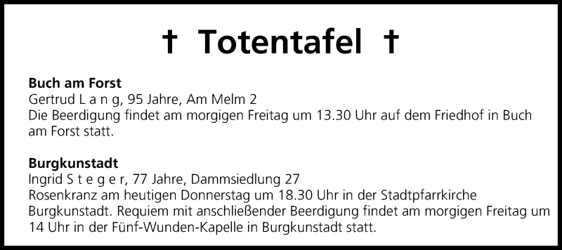  Traueranzeige für Totentafel vom 27.02.2014 vom 27.02.2014 aus MGO
