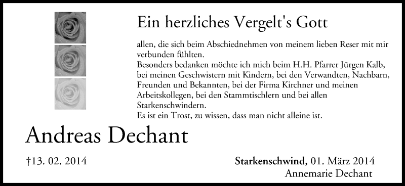  Traueranzeige für Andreas Dechant vom 01.03.2014 aus MGO
