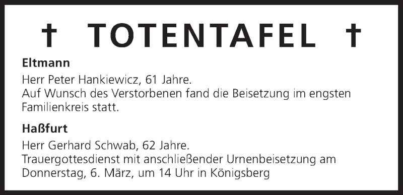  Traueranzeige für Totentafel vom 03.03.2014 vom 03.03.2014 aus MGO