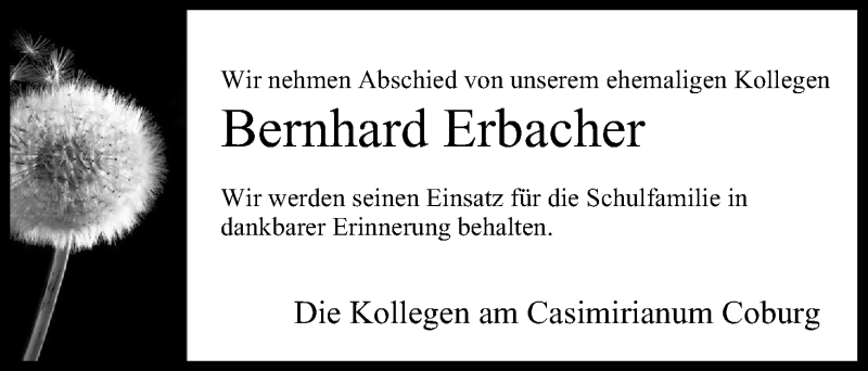  Traueranzeige für Bernhard Erbacher vom 01.03.2014 aus MGO