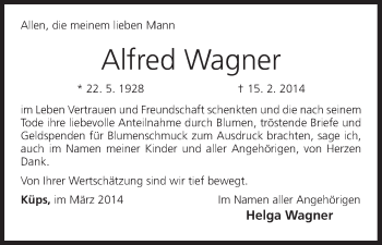 Anzeige von Alfred Wagner von MGO