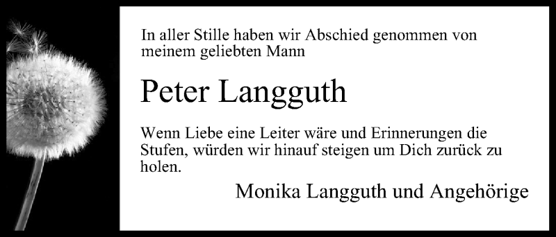  Traueranzeige für Peter Langguth vom 08.03.2014 aus MGO