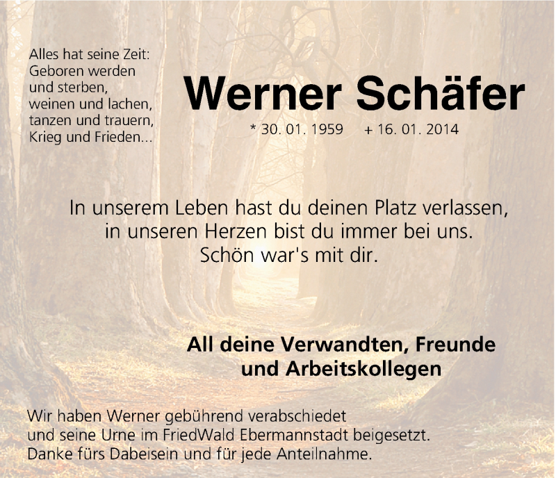  Traueranzeige für Werner Schäfer vom 08.03.2014 aus MGO