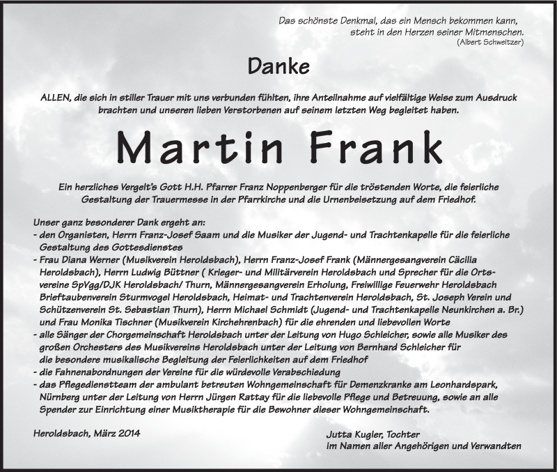  Traueranzeige für Martin Frank vom 08.03.2014 aus MGO