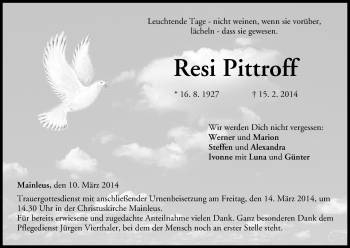 Anzeige von Resi Pittroff von MGO