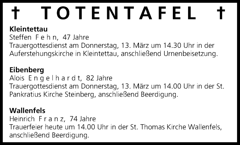  Traueranzeige für Totentafel vom 12.03.2014 vom 12.03.2014 aus MGO