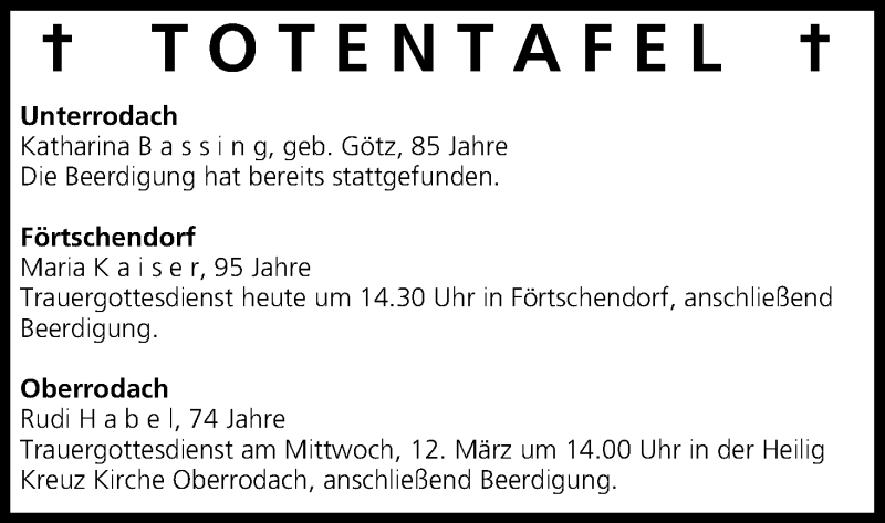  Traueranzeige für Totentafel vom 11.03.2014 vom 11.03.2014 aus MGO