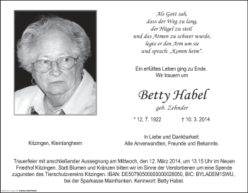 Anzeige von Betty Habel von MGO
