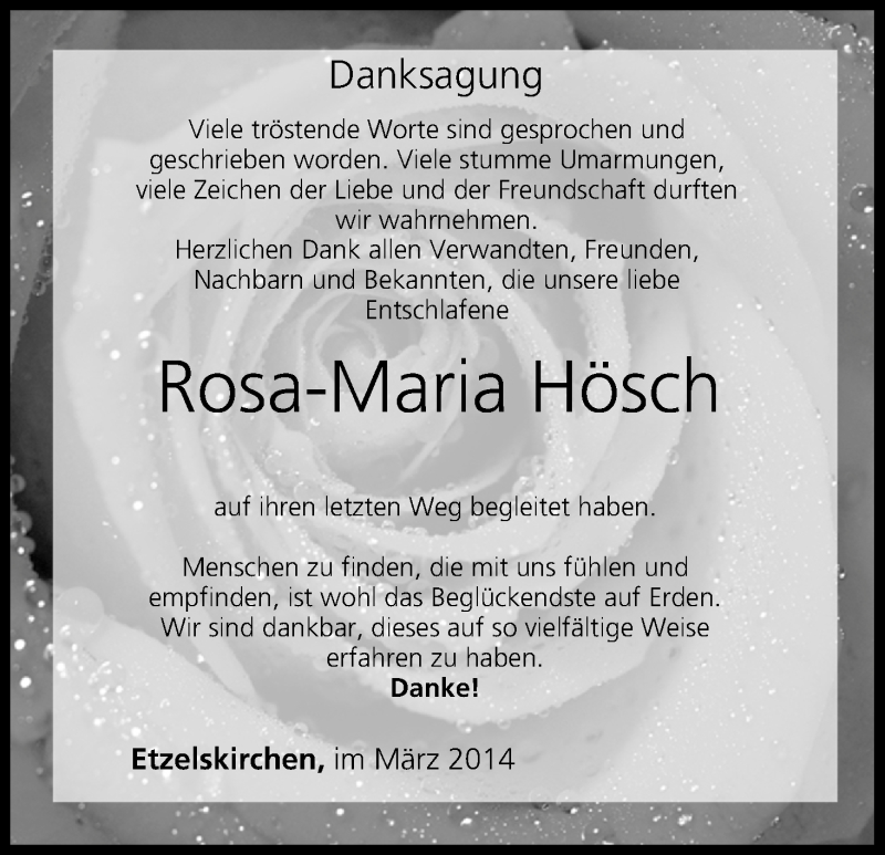  Traueranzeige für Rosa-Maria Hösch vom 12.03.2014 aus MGO