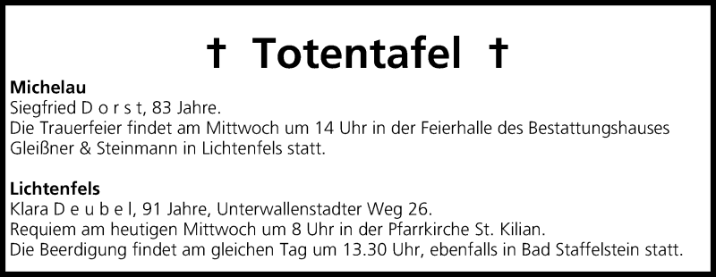  Traueranzeige für Totentafel vom 12.03.2014 vom 12.03.2014 aus MGO