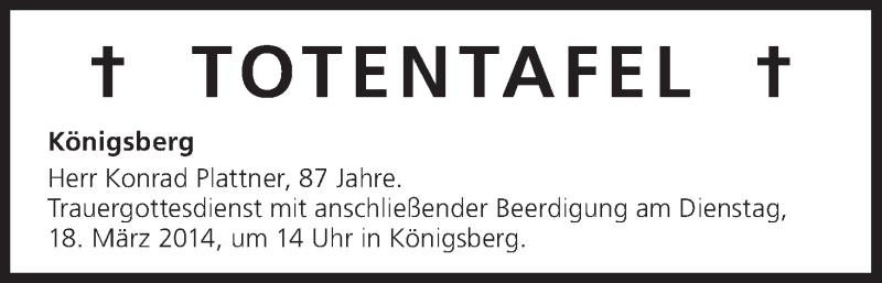  Traueranzeige für Totentafel vom 18.03.2014 vom 18.03.2014 aus MGO