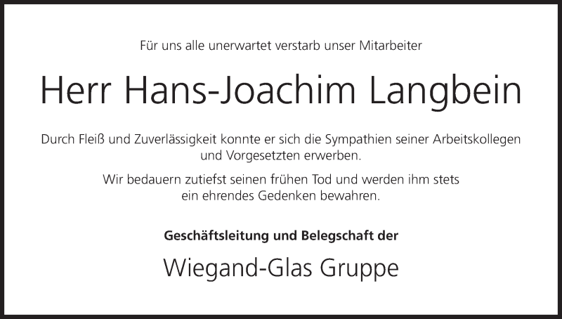  Traueranzeige für Hans-Joachim Langbein vom 15.03.2014 aus MGO