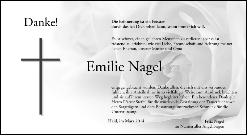  Traueranzeige für Emilie Nagel vom 22.03.2014 aus MGO