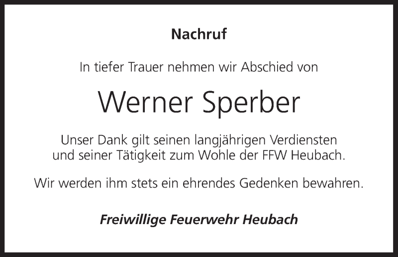  Traueranzeige für Werner Sperber vom 20.03.2014 aus MGO