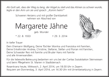 Anzeige von Margarete Jähne von MGO