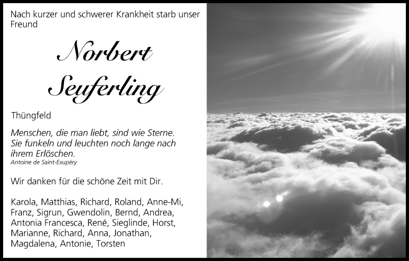  Traueranzeige für Norbert Seuferling vom 04.04.2014 aus MGO