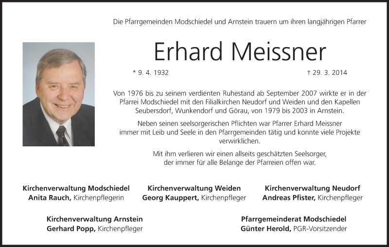  Traueranzeige für Erhard Meissner vom 03.04.2014 aus MGO