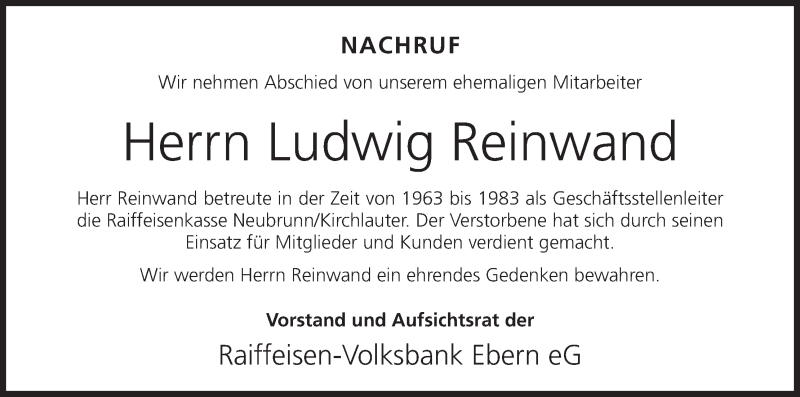  Traueranzeige für Ludwig Reinwand vom 04.04.2014 aus MGO