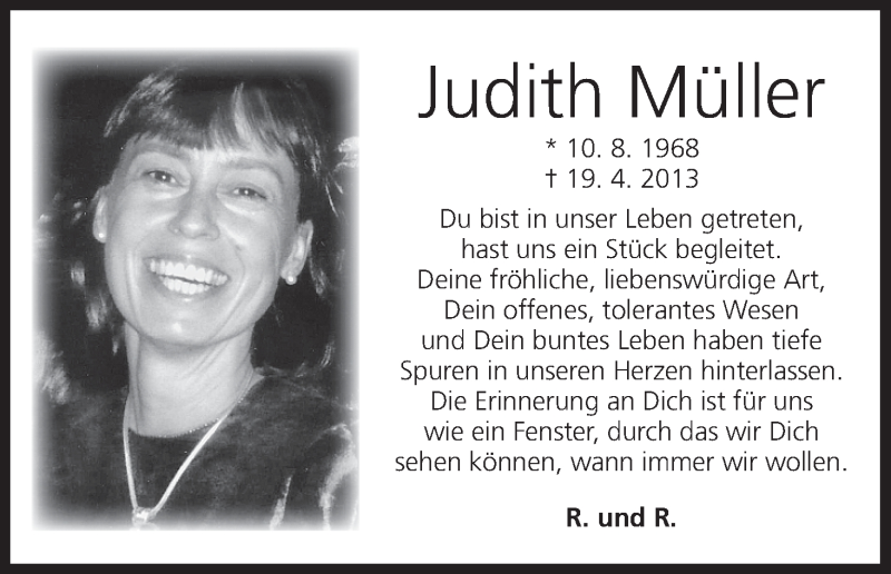  Traueranzeige für Judith Müller vom 19.04.2014 aus MGO
