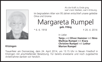 Anzeige von Margareta Rumpel von MGO