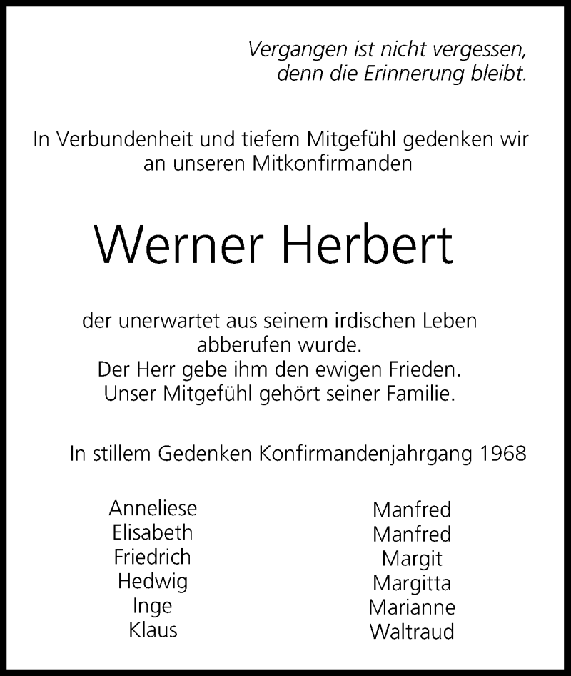  Traueranzeige für Werner Herbert vom 22.04.2014 aus MGO