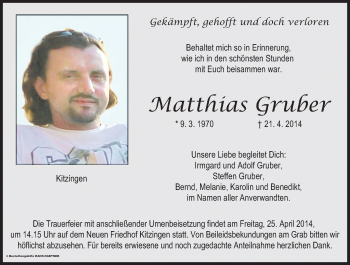 Anzeige von Matthias Gruber von MGO