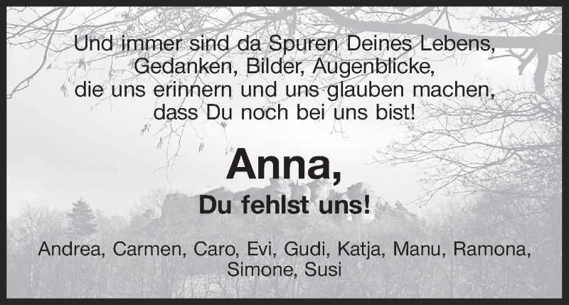  Traueranzeige für Anna  vom 03.05.2014 aus MGO