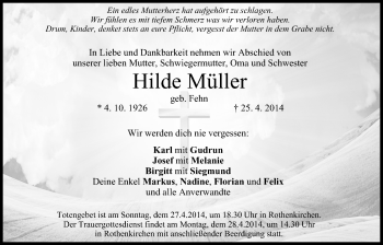 Anzeige von Hilde Müller von MGO