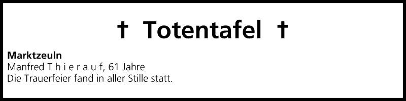  Traueranzeige für Totentafel, vom 29.04.2014 vom 29.04.2014 aus MGO