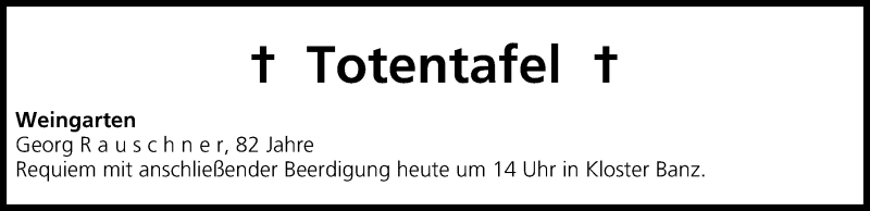  Traueranzeige für Totentafel Weingarten vom 30.04.2014 aus MGO