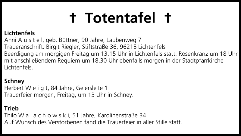  Traueranzeige für Totentafel vom 01.05.2014 vom 01.05.2014 aus MGO