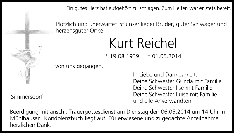  Traueranzeige für Kurt Reichel vom 05.05.2014 aus MGO