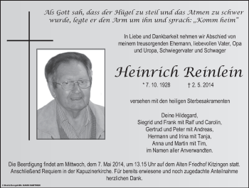 Anzeige von Heinrich Reinlein von MGO