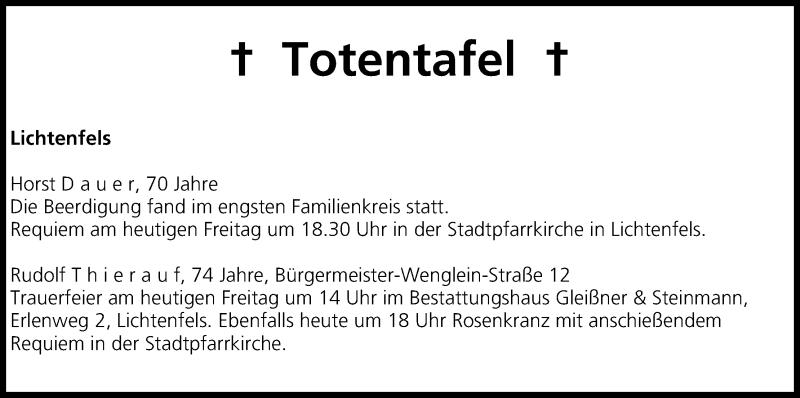 Traueranzeige für Totentafel 09.05.2014 vom 09.05.2014 aus MGO