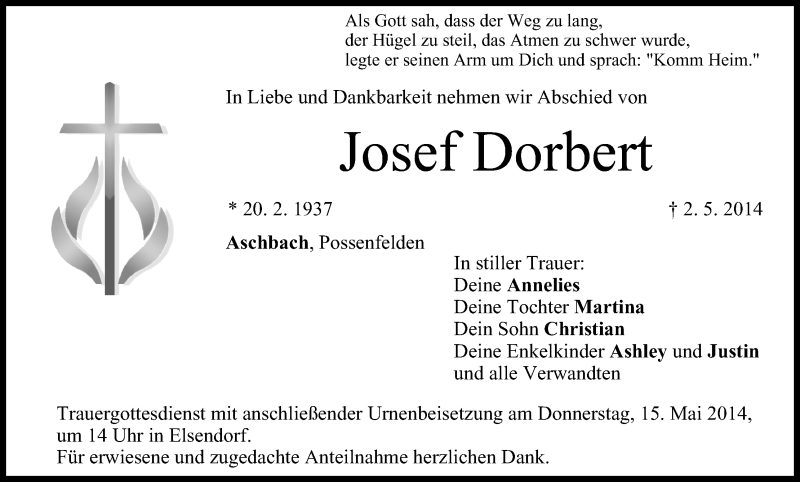  Traueranzeige für Josef Dorbert vom 12.05.2014 aus MGO
