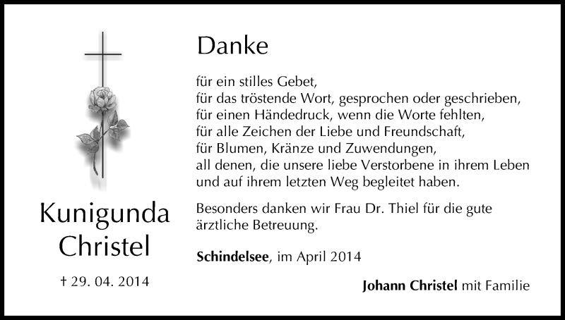  Traueranzeige für Kunigunda Christel vom 10.05.2014 aus MGO