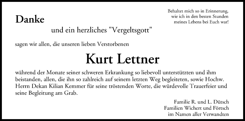  Traueranzeige für Kurt Lettner vom 10.05.2014 aus MGO