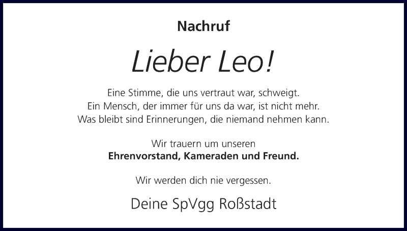  Traueranzeige für Leo  vom 10.05.2014 aus MGO
