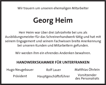 Anzeige von Georg Heim von MGO