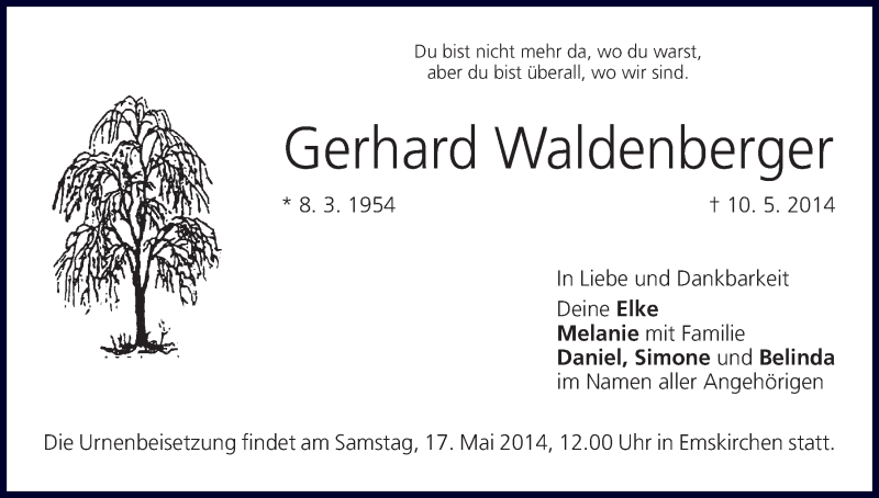  Traueranzeige für Gerhard Waldenberger vom 14.05.2014 aus MGO