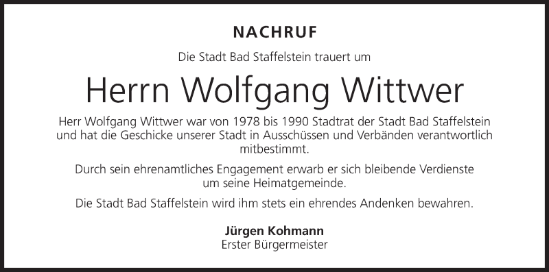  Traueranzeige für Wolfgang Wittwer vom 15.05.2014 aus MGO