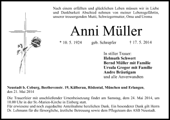 Anzeige von Anni Müller von MGO