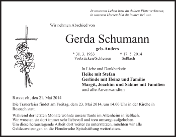 Anzeige von Gerda Schumann von MGO